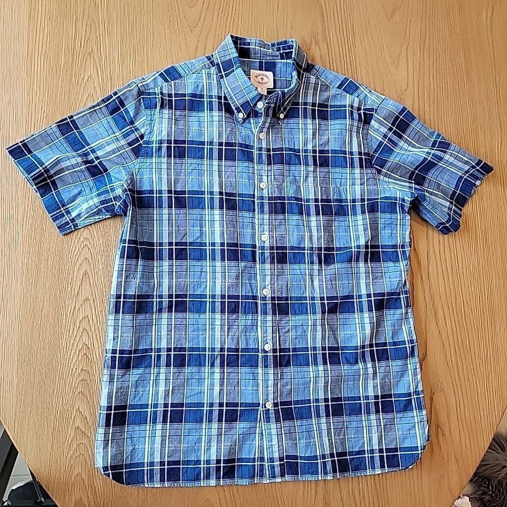 Brooks Brothers Red Fleece XL Blue Plaid Short Sleeve Button Down Shirt